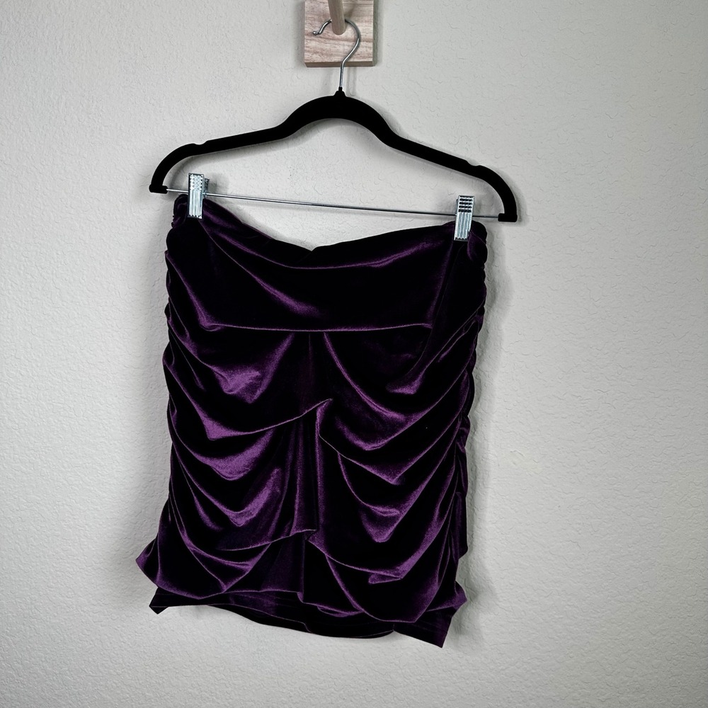 Lulus Right Here Right Now Purple Velvet Ruched Skirt Stretch Tube Bodice‎ XL